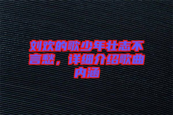 劉歡的歌少年壯志不言愁，詳細介紹歌曲內涵
