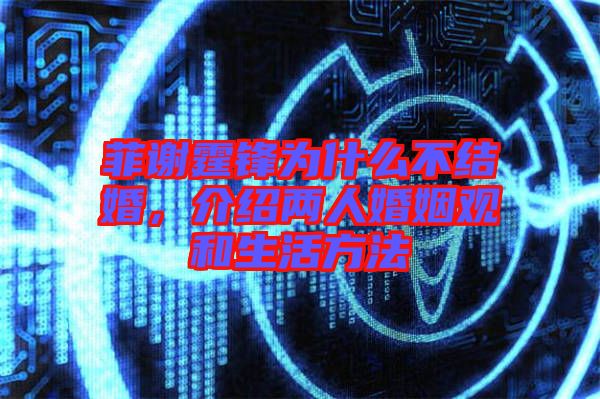 菲謝霆鋒為什么不結婚，介紹兩人婚姻觀和生活方法