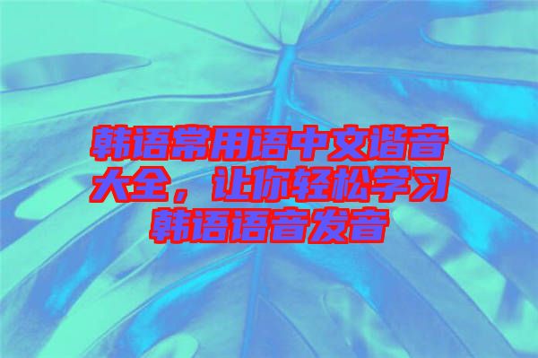 韓語常用語中文諧音大全，讓你輕松學習韓語語音發音